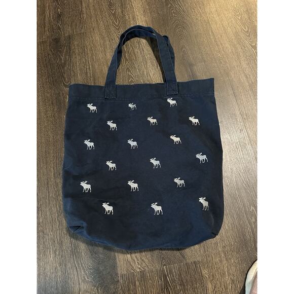 Abercrombie Navy Blue Embroidered Moose Logo Canvas Shoulder Tote Bag Y2K - Picture 1 of 7